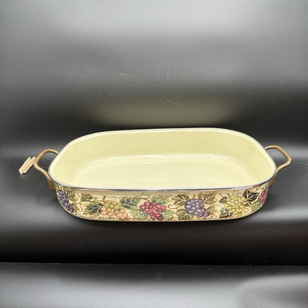 Tabletops Kensington Garden 16" x 11.5" x 3" Enamel Roaster Lasagna Pan Vintage